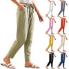 Women Cropped Pants Cotton Linen Baggy Trousers Drawstring Elastic Waist Pantalones Korean Fashion Solid Straight Pants штаны
