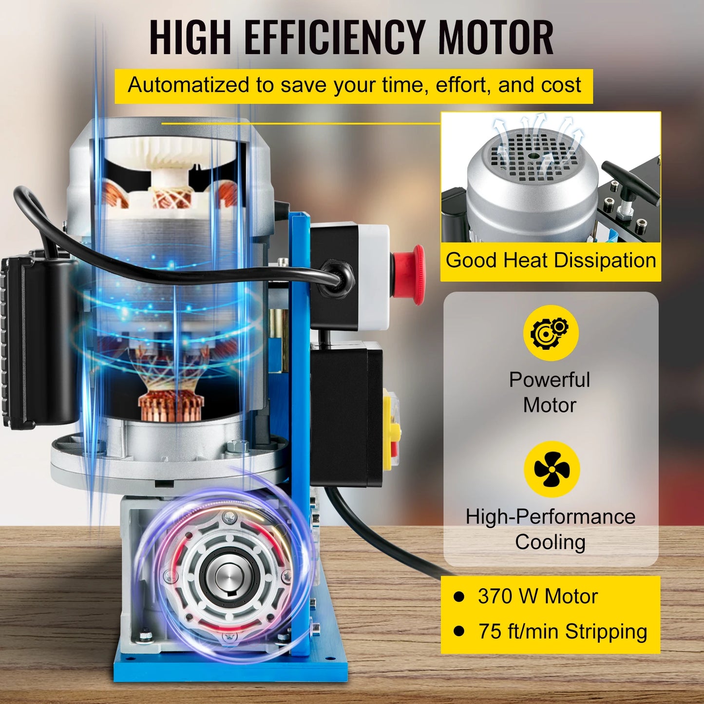 VEVOR Electric Wire Stripping Machine Cable Stripper 1.5-38mm 11 Channels Acrylic + Aluminum W/ Blade for Scrap Copper Recycling