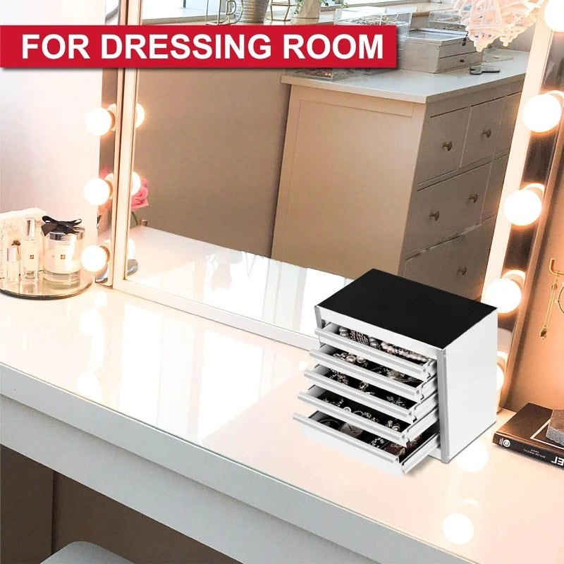 Mini White Tool Box, Portable 5-Drawer Micro Roll Cab Steel Stackable Tool Box with Liner, White Small Tool Case