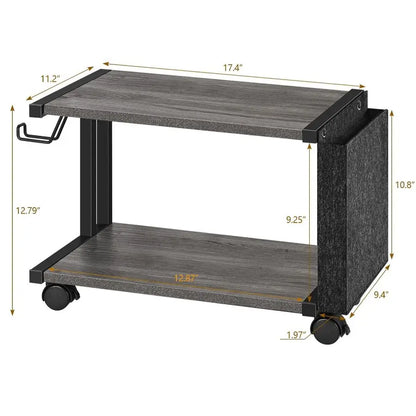 Printer Stand Under Desk Printer Table with Wheels 2 Tier Small Printer Cart with Storage Bag Desktop White Printer Stands