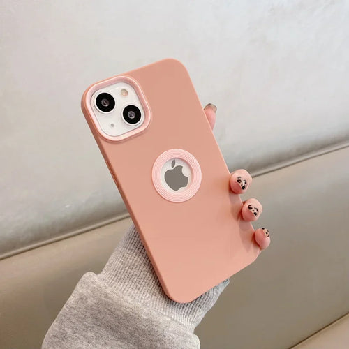 DIY Luxury Soft Silicone Logo Hole Phone Case For iPhone XR like 12,13 Candy Color Cover for iPhone 11 to 13Pro 14 15 16 Pro