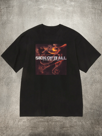 Men's Black 200g Cotton Crew - Neck Short - Sleeve T - Shirt with "Sick of It All" Band - Style Heat - Transfer Print