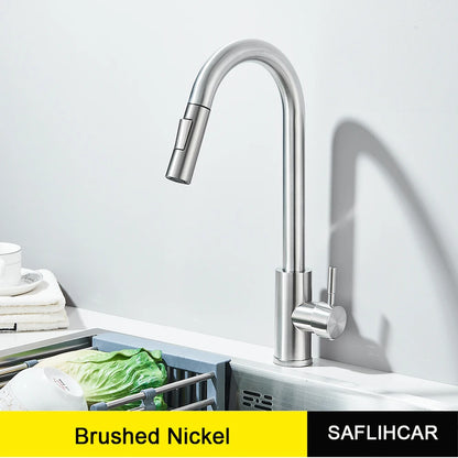 Polished Gold Kitchen Sink Faucet Pull Out Spout  Cold Hot Water Mixer Taps Deck Mounted