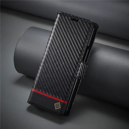 PU Carbon Fiber Leather Wallet Phone Case For Samsung Galaxy Z Fold 6 5 4 3 Magnetic Flip Book Holder Cover For Galaxy Z Fold6