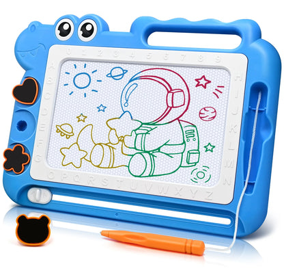 Magnetic Drawing Board Toddler Toys Gift for 3 Year Old Girls Boys, Sketch Writing Doodle Pad Age 4 Travel Games, Blue
