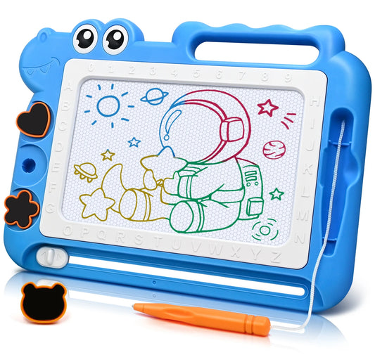 Magnetic Drawing Board Toddler Toys Gift for 3 Year Old Girls Boys, Sketch Writing Doodle Pad Age 4 Travel Games, Blue
