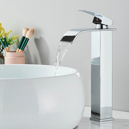 Quyanre Matte Black Waterfall Basin Faucet Single Handle Mixer Hot Cold Water Basin Crane Tap For Bathroom Wash Basin Mixer Tap