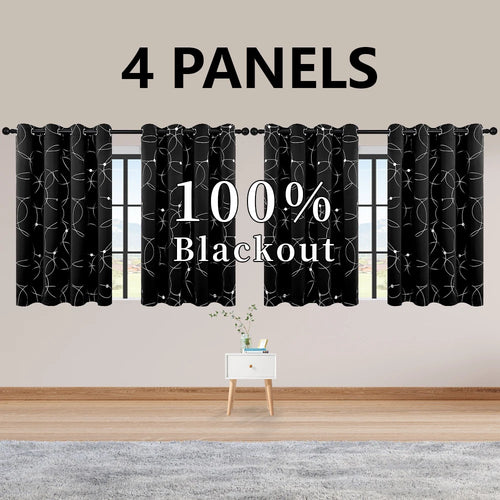 4PCSBlackout Curtains Grommet Thermal Insulated Room Darkening  With Circle And Dots Foil Printed For Bedroom