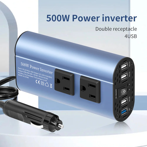 Modified Frequency Inverter Double receptacle 4USB 500W  DC12V To AC110V Ports Car Adapter Portable Inverter