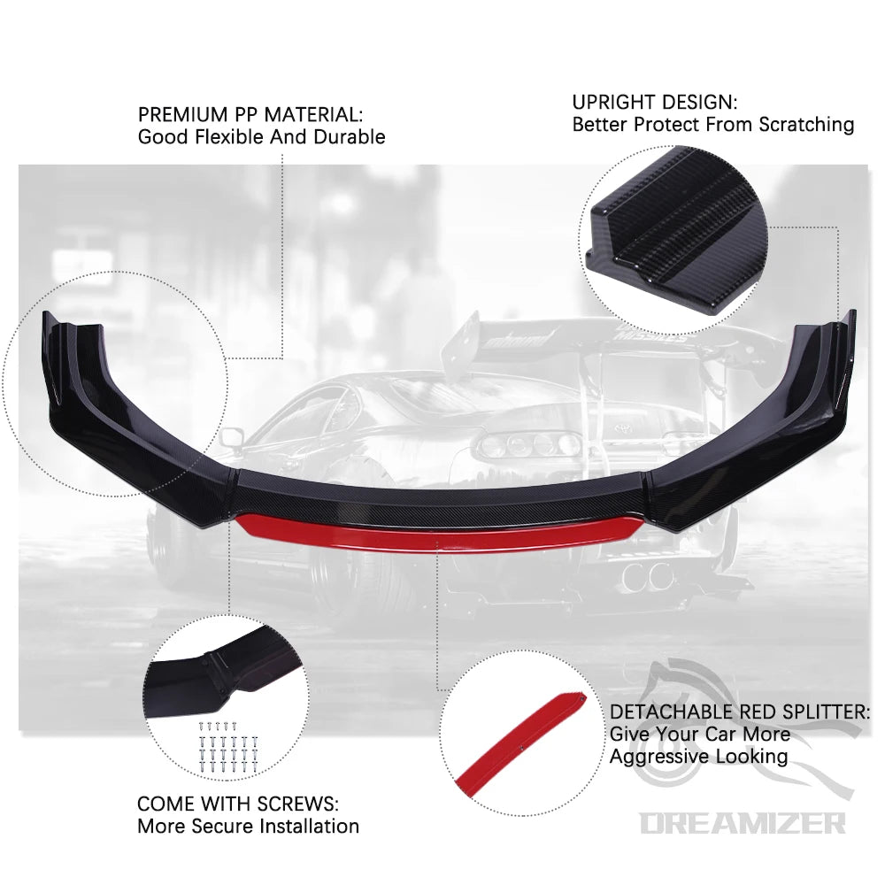 Universal Car Front Bumper Separator Bumper Lip Body Kit Separator For Honda For Toyota For Audi For Ford Width Below 183cm