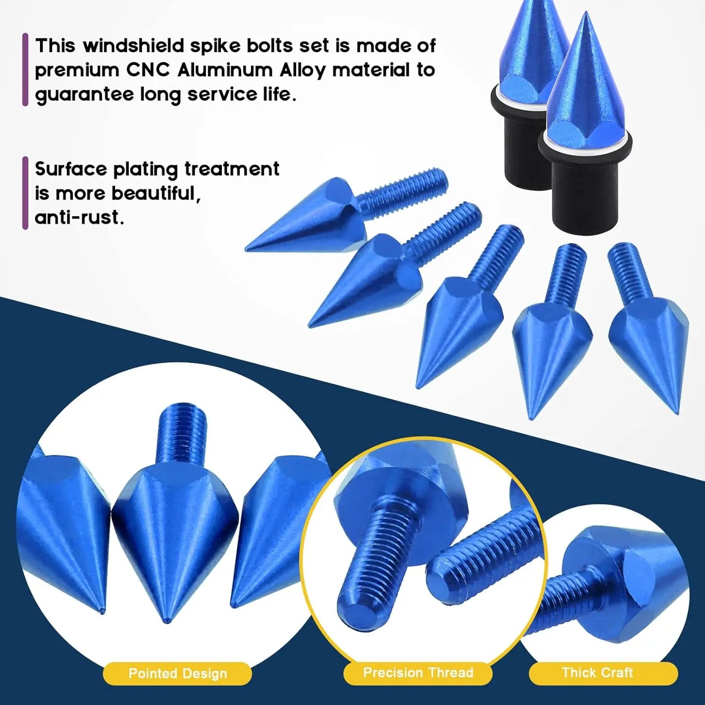Windshield Wind Screen Spike Bolts M5 Screws Nuts Motorcycle Modification AccessoriesBlue Car Accessories