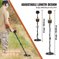 VEVOR Metal Detector for Adults & Kids 10Inch Waterproof Search Coil with LCD Display 7 Modes Adjustable 41''-52'' Aluminum Stem