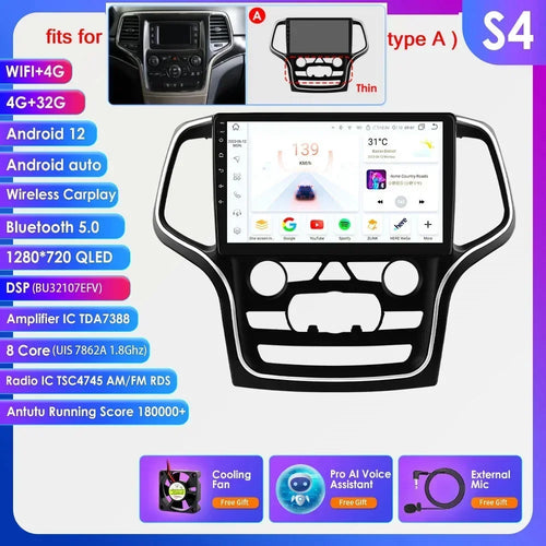 Hizpo 10.1 Carplay 4G 2Din Android 13 Car Radio for Jeep Grand Cherokee WK2 2014 -2022 Multimedia Video Player Autoradio GPS DSP