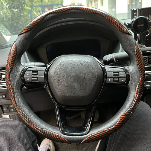 3PCS Laser Carbon Fiber Silicone Car Round Steering Wheel Cover Fiber Leather Wheel Booster Auto Cover Non-Slip Universal parts