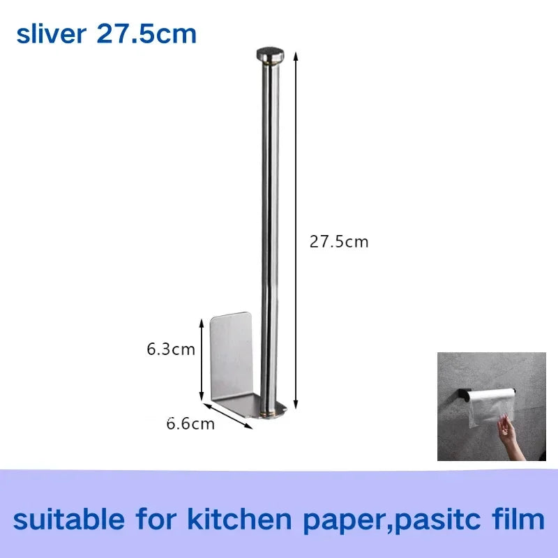 Self Adhesive Toilet Paper Towel Holder Punch-free Roll Paper Holder Kitchen Hook Storage Holder Stainless Steel Wall Mount Hook
