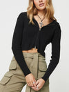 Women s Zip-Up Knit Hoodies Solid Color Cropped Cardigan Jacket Casual Long Sleeve  Crop Tops