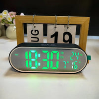 Rechargeable Digital Alarm Clock TEMP Date Week 2 Alarms Night Mode Snooze 12/24H Anti-disturb Voice Control LED Mirror Clock