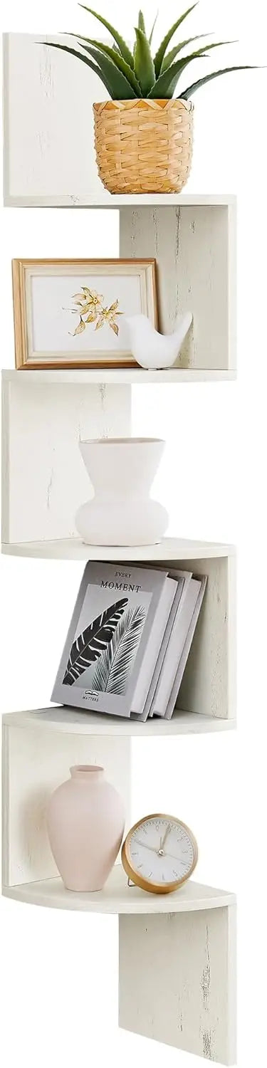 Corner Shelf Wall Mount, 5-Tier Floating Corner Bookshelf, Plant Shelf for Bedroom, Living Room, Bathroom, Home Office