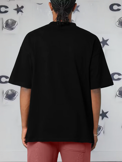 200g Cotton Men's Crew-Neck Short-Sleeve T-Shirt with Adorable Cat Print