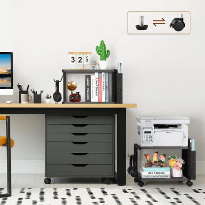 Printer Stand Under Desk Printer Table with Wheels 2 Tier Small Printer Cart with Storage Bag Desktop White Printer Stands