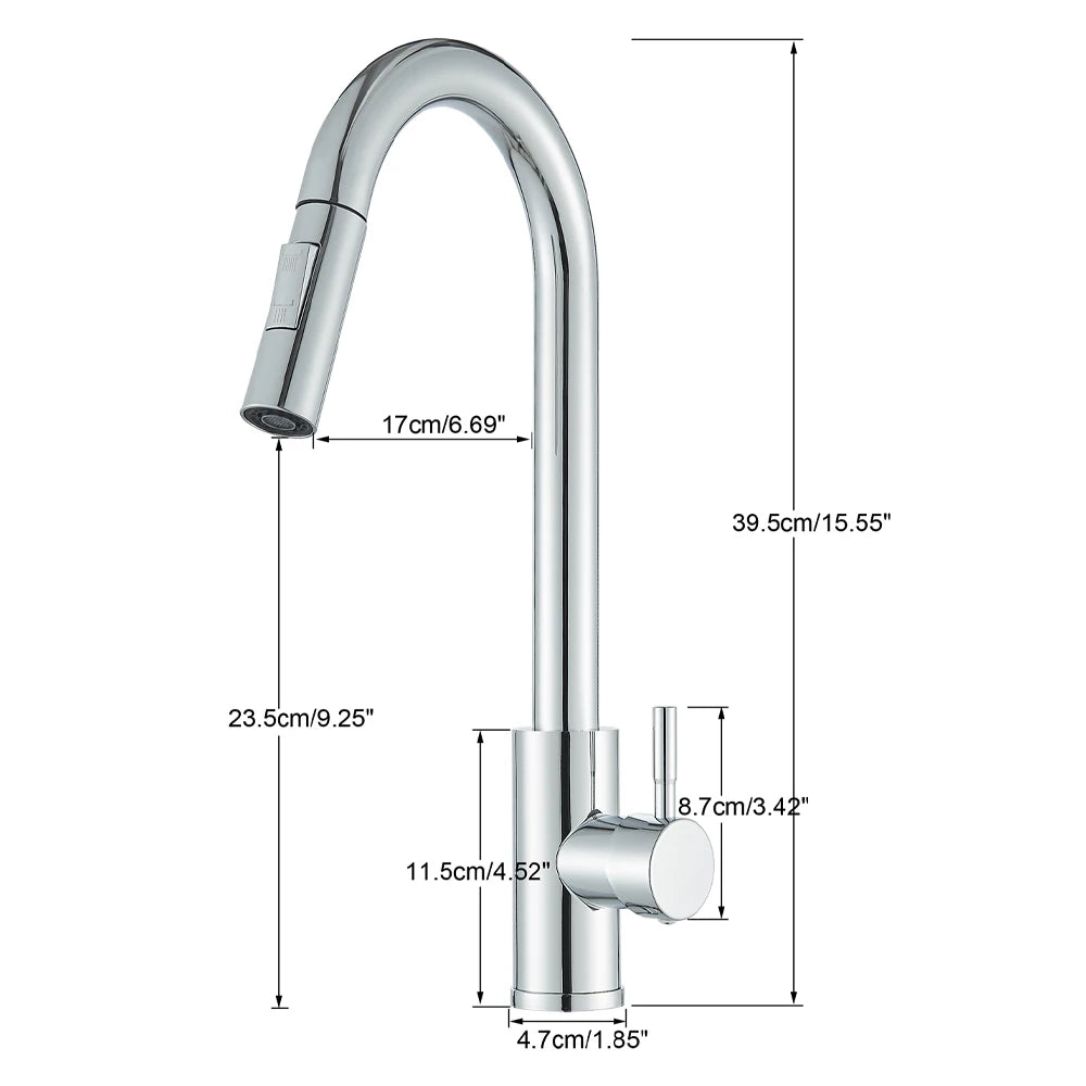 Polished Gold Kitchen Sink Faucet Pull Out Spout  Cold Hot Water Mixer Taps Deck Mounted