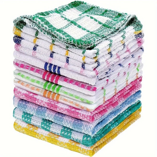 12pcs Kitchen Dish Cloths, Soft Absorbent Dishwashing Towel, Household Cleaning Tools, Reusable & Durable, 35cm/13in