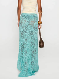 Elegant Women s Lace Maxi Skirt with High Waist and Ruffled Hemline Stylish Bodycon Fit for Summer Fashion Trend