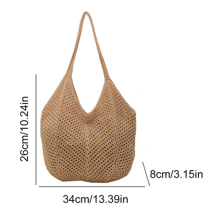 Women Hollow Summer Bag Solid Color Aesthetic Hobo Bag Large Capacity Knitted Tote Handbag Ladies Daily Handbag