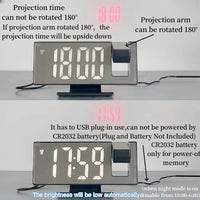 180° Arm Projection Alarm Clock Time Temperature USB Plug-in Digital Alarm Clock Snooze Table Clock 12/24H Projector LED Clock