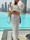 Women s Boho Style Crochet Bikini Cover Up Set Off Shoulder Knit Crop Top with Matching Long Skirt for Beachwear and Pool