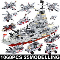 Navy War Chariot Ship Army Boat Plane Model Warships Building Blocks Compatible With Lego Construction Set for Boys Bricks Toys