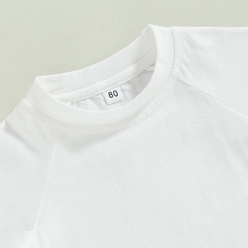 Kids Cotton Short Sleeve T-shirt Summer Casual Loose Fit Solid Color O Neck Tee for Toddler Girls and Boys
