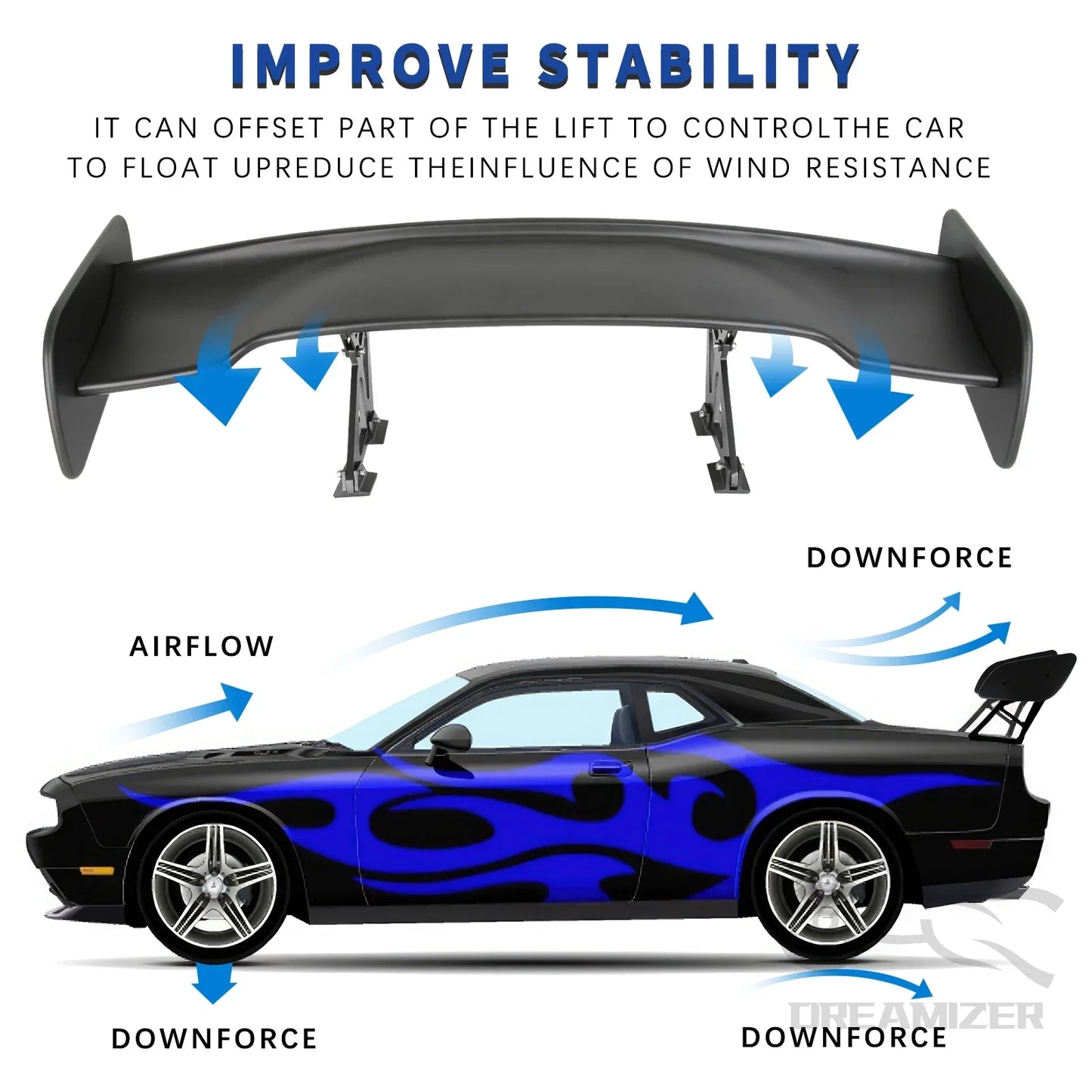 Universal 116CM  ABS Wing Car Tuning Accessories Tail Exterior Trim GT Style Spoiler Black Matte Black Look For 99% Sedan Common