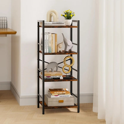 4-Tier Bookshelf, Tall Bookcase with 4 Open Shelves, Metal and Wood Office Book Shelf Bookcase, Standing Storage Organizer Shelf