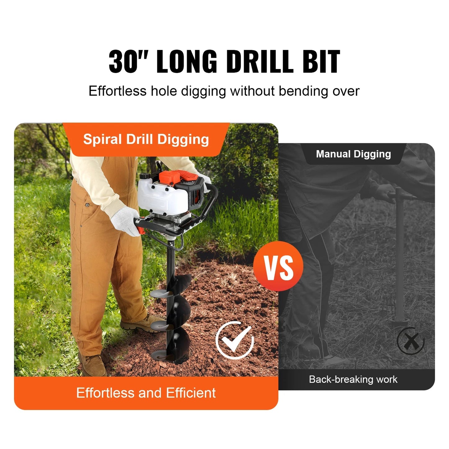 VEVOR Fuel-powered Auger  Post Hole Digger Gas Powered Earth Auger Borer Ground Petrol Earth Auger Post 52cc/43cc Hole Digger EzBuyCo