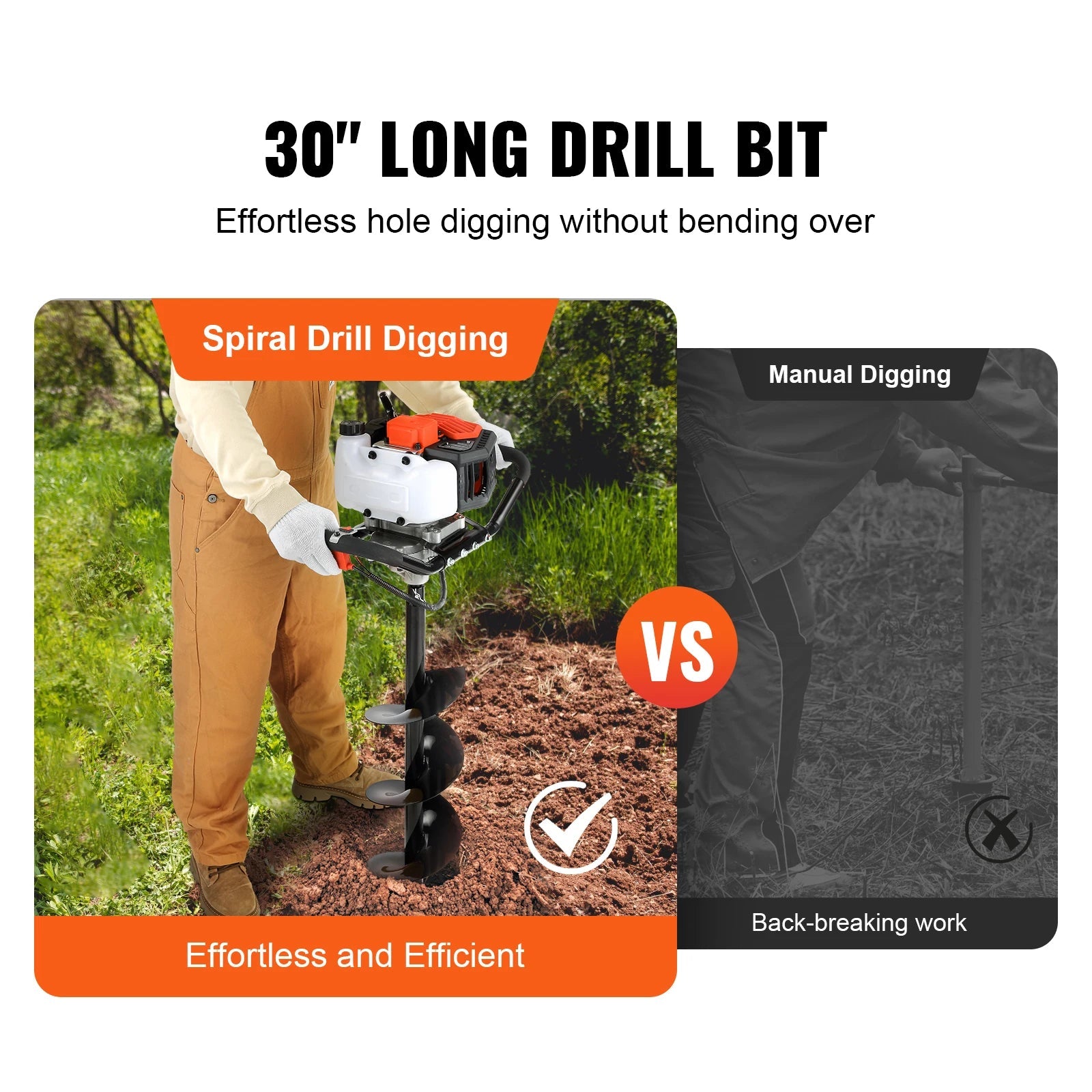 VEVOR Fuel-powered Auger  Post Hole Digger Gas Powered Earth Auger Borer Ground Petrol Earth Auger Post 52cc/43cc Hole Digger EzBuyCo