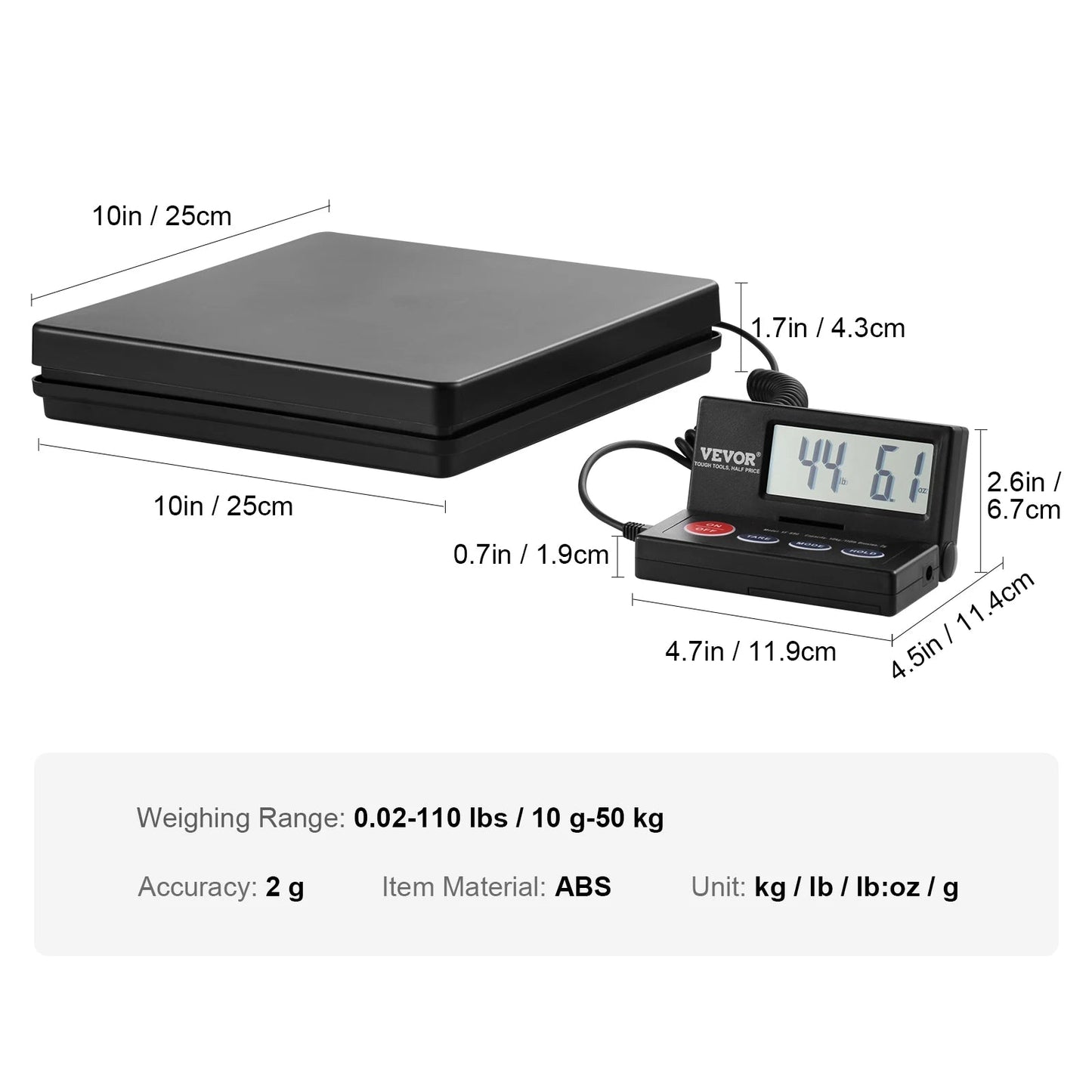 VEVOR 110 lbs Digital Postal Shipping Scale with Timer 90° Foldable LCD Screen AC/DC Powered Package Scale for Laggage Home