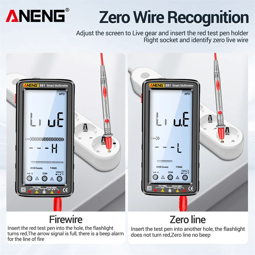 ANENG 681 Rechargable Digital Professional Multimeter Non-contact Voltage Tester AC/DC Voltage Meter LCD Screen Current Tester