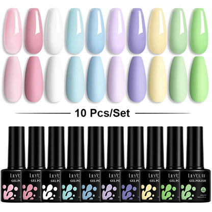 LILYCUTE 10PCS/Set Набір гель-лаків для нігтів Рожевий фіолетовий гель для нігтів Напівперманентний УФ світлодіодний лак Nail Art Design Soak Off Набір гелів для нігтів