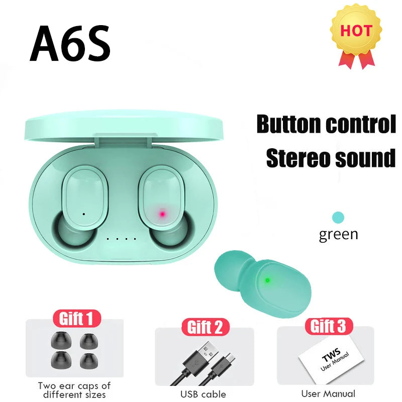 Original A6S TWS Wireless Bluetooth Headset with Mic Air Pro Earbuds for Xiaomi Noice Cancelling Earphone Bluetooth Headphones