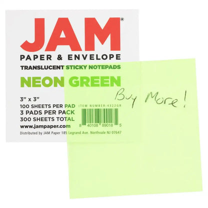 Transparent Sticky Note Pad, Green, 3 X 3, 300 Sheets/Pack