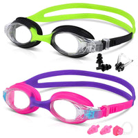 2 Pack Kids Swimming Goggles Age 3-14 Years Old Anti-fog 100% UV Protection Clear Vision No Leaking Quick Adjustable Strap