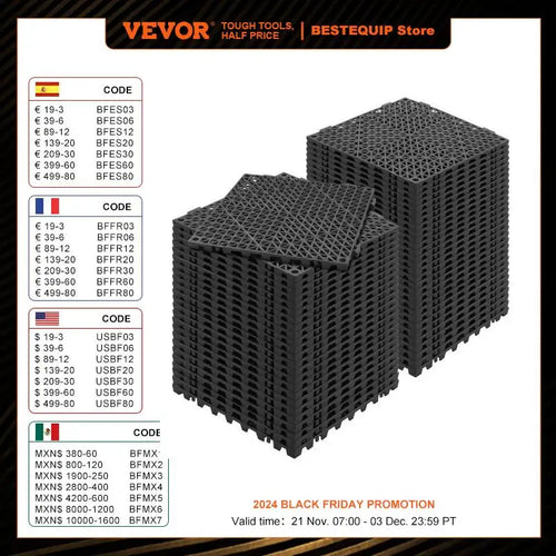 VEVOR Interlocking Floor Tiles - 12x12 Inch PVC Drainage Tiles, 55-Piece Set