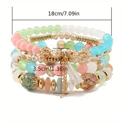 4pcs set Bohemian Versatile Bracelets Beaded Stretch Wristband Gifts Multi-layer Crystal Agate Bracelet Summer Fashion Jewelry