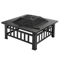 32" Metal Firepit Patio Backyard Garden Square Stove Cover Fire Pit Heat Brazier