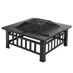 32" Metal Firepit Patio Backyard Garden Square Stove Cover Fire Pit Heat Brazier