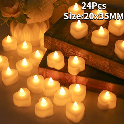 12/24Pcs Flickering LED Candles With/without Remote Electric Flameless Tealights For Valentine's Day Create Warm Ambiance Decor