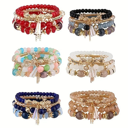 4pcs set Bohemian Versatile Bracelets Beaded Stretch Wristband Gifts Multi-layer Crystal Agate Bracelet Summer Fashion Jewelry