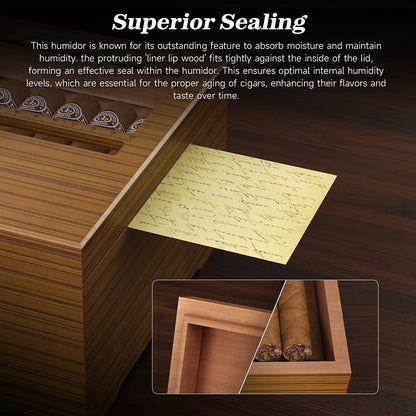 Cigar Box Humidor with Hygrometer and Humidifier, Cedar Wooden Case with Drawer, Divider, Length Gauge, Desktop Humidor Box Gift