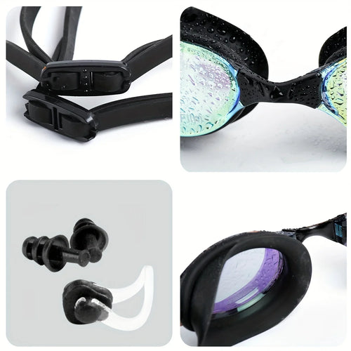 Fashion Swimming Set Goggles Earplugs Nose Clips Swim Cap Anti-Fog UV-Proof Waterproof Unisex Adult Training Essential Swimming